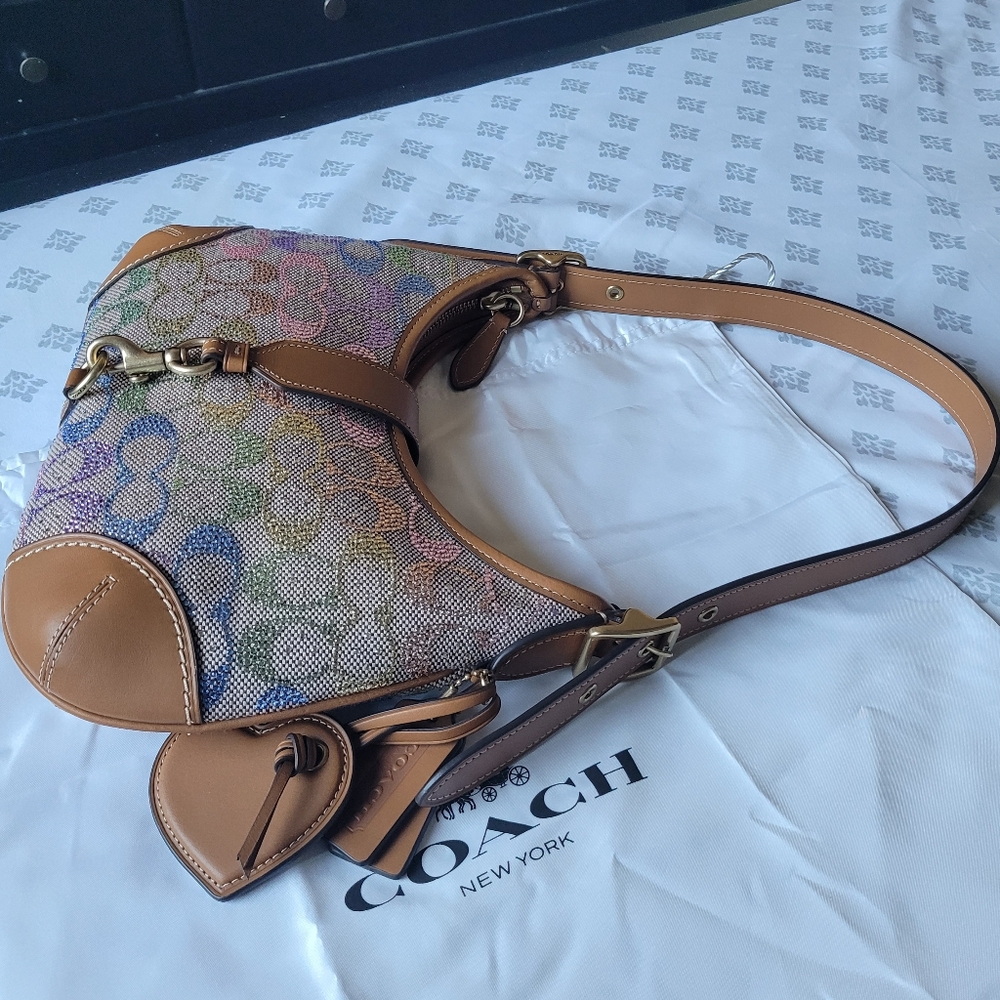 Coach Hampton Hobo In Rainbow Candy Crystal Signature Canvas - Picture 5 of 6